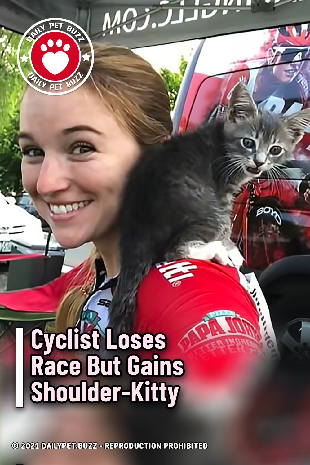 Cyclist Loses Race But Gains Shoulder-Kitty