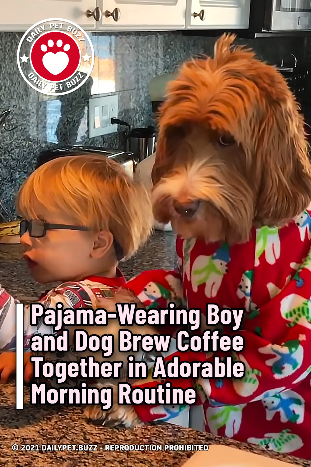 Pajama-Wearing Boy and Dog Brew Coffee Together in Adorable Morning Routine
