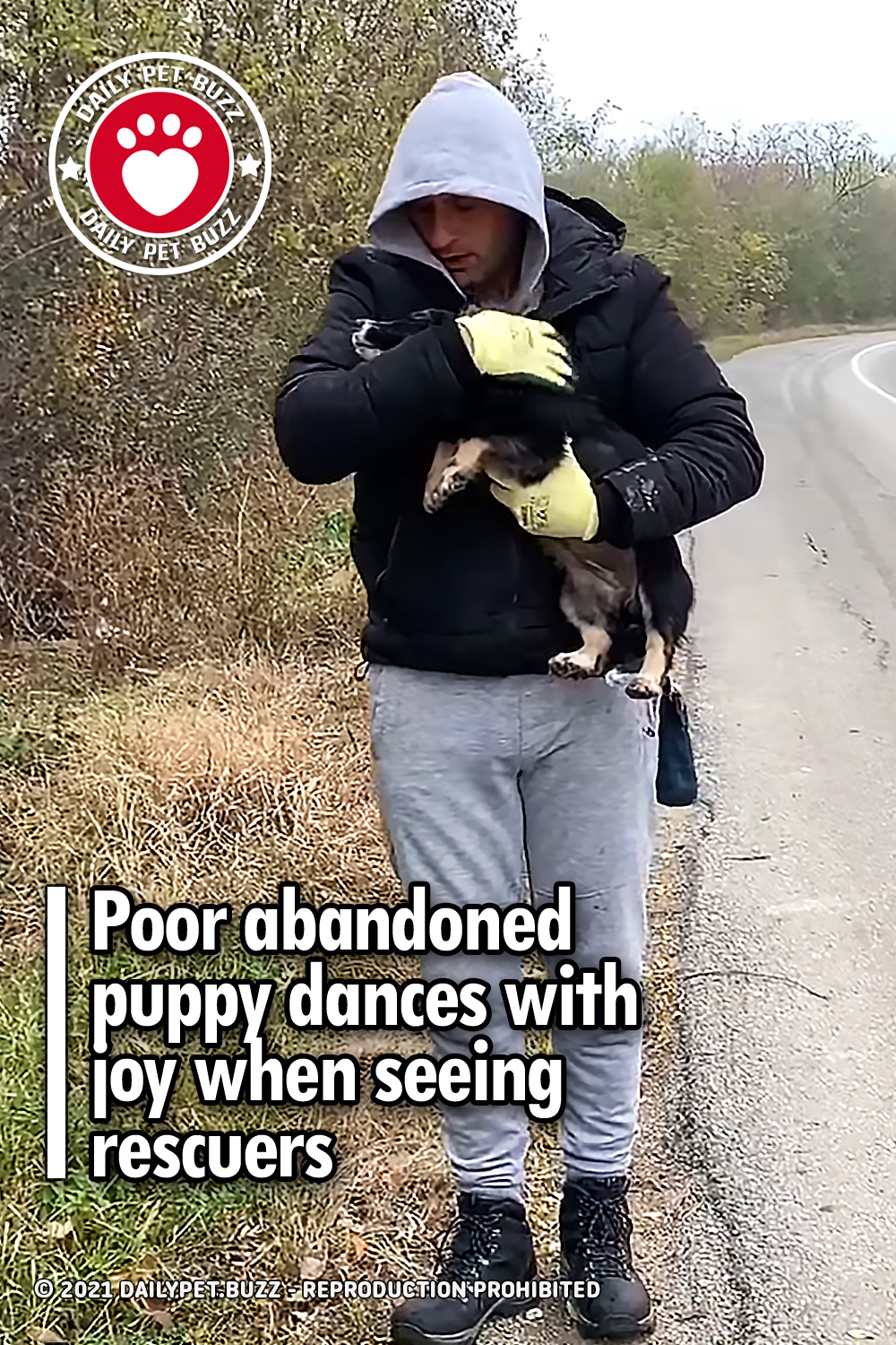 Poor abandoned puppy dances with joy when seeing rescuers